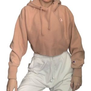 light pink cropped champion hoodie